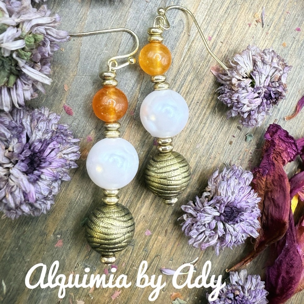 Alquimia Gold and orange jade Earrings + X- LONG
